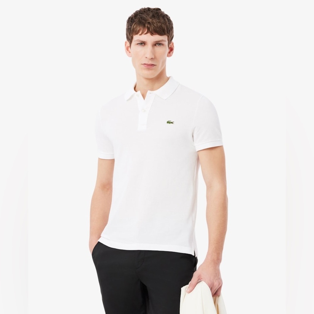 128 LACOSTE Men's Slim Fit Piqué Polo - White, Large